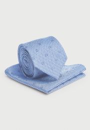 Blue Dobby Spot Tie and Hanky Set