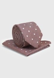 Merlot Dobby Spot Silk Blend Tie and Hanky Set