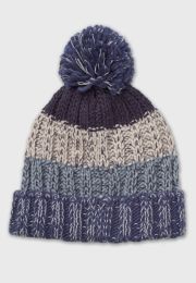 Striped Knitted Beanie Hat with Pompom