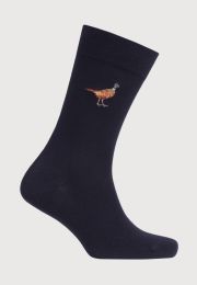 Navy Embroidered Pheasant Socks