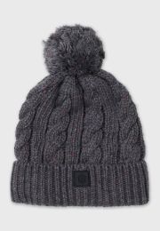 Charcoal Cable Knit Pom-Pom Hat