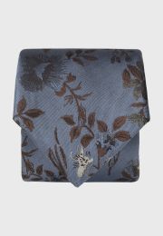 Blue Large Floral Pure Silk Tie