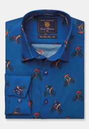 Regular Fit Blue Bicycle Print Cotton Shirt