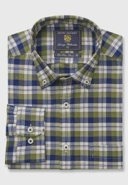 Fern, Blue and White Check Washed Cotton Oxford Shirt