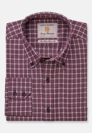 Regular Fit Wine Jaspe Check 33.5" Sleeve Regular Fit Cotton Shirt