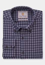 Regular Fit Navy Jaspe Check 35" Sleeve Cotton Shirt