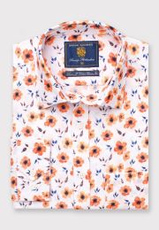 Regular and Tailored Fit Orange Print Linen Cotton Shirt