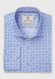 Regular Fit Blue and Ecru Pattern Cotton Shirt