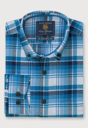 Regular Fit Turquoise Jaspe Check Cotton Shirt