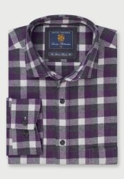 Regular Fit Plum Melange Check Cotton Shirt