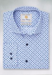 Regular Fit Blue Square Print Cotton Shirt 