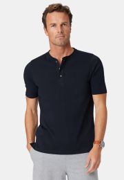 Askrigg Pure Cotton Navy Henley T-Shirt