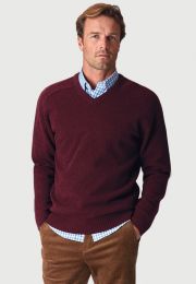 Barton Wine Lambswool V-Neck Sweater