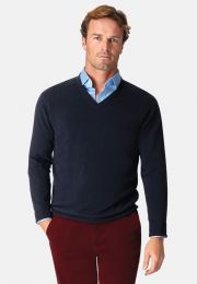 Navy Cashmere V-Neck Sweater