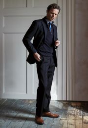 Regular Fit Dawlish Navy Herringbone Wool Suit