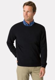 Devon Black Cotton Merino Crew Neck Sweater