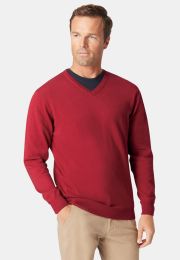 Dorset Claret Cotton Merino V-Neck Sweater