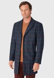 Haincliffe Blue Overcheck Tweed Wool Topcoat