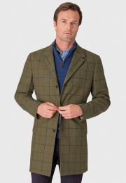 Haincliffe Green Overcheck Tweed Wool Topcoat