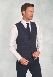 Tailored Fit Inverurie Navy Check Harris Tweed® Lapel Vest