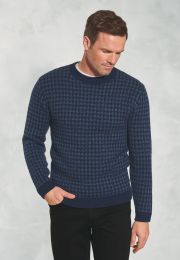 McSweeney Blue Houndstooth Lambswool Crew Neck Sweater