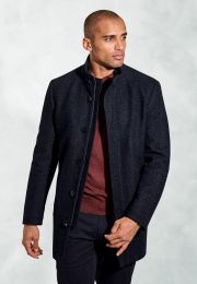 Mercer Navy Herringbone Wool Blend Car Coat