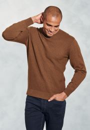 Noah Mocha Brick Stitched Cotton Crew Neck Sweater