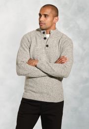 Norton Oatmeal Button Neck Lambswool Sweater