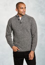 Norton Slate Grey Button Neck Lambswool Sweater