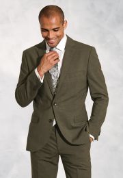 Tailored Fit Moss Melange Wool Blend Suit - Vest Optional 