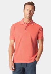 Overton Coral Garment Dyed Pique Polo Shirt