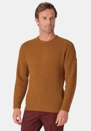 Pickering Dijon Lambswool Guernsey Ribbed Crew Neck Sweater