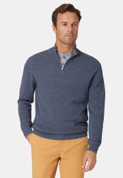 Ricky Denim Blue Pique Knit Zip Neck Sweater