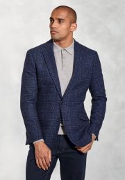 Tailored Fit Stevens Blue Check Textured Wool Blend Sports Coat