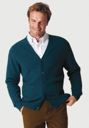 Tatham Teal Lambswool Button Through Cardigan