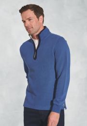 Turner Blue Fine Rib Cotton Zip Neck Sweatshirt