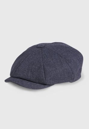 Blue Herringbone Baker Boy Cap