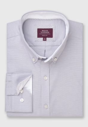 Tailored Fit Grey Stretch Cotton Oxford Shirt