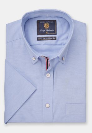 Regular and Tailored Fit Blue Stretch Cotton Oxford Shirt