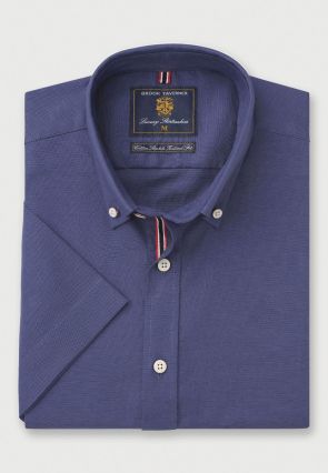 Regular and Tailored Fit Dark Blue Stretch Cotton Oxford Shirt