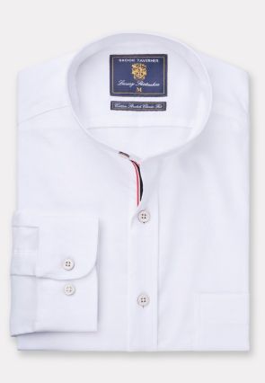 Regular and Tailored Fit White Stretch Cotton Oxford Grandad Collar Shirt