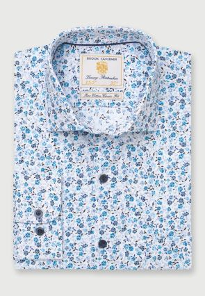 Regular Fit Blue and Aqua Floral Cotton Shirt