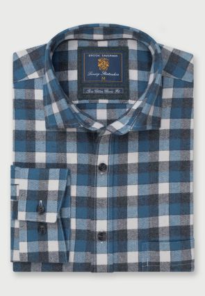 Regular Fit Airforce Blue Melange Check Cotton Shirt