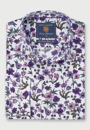 Tailored Fit Mauve Floral Print Cotton Shirt