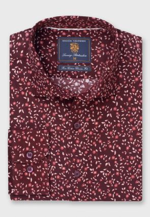 Regular Fit Wine Floral Needlecord Cotton Shirt