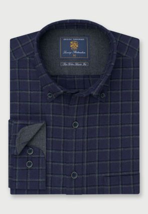 Regular Fit Navy Melange Check Cotton Shirt