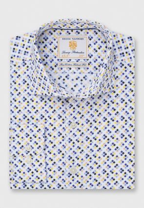 Tailored Fit Multicoloured Square Print Cotton Shirt