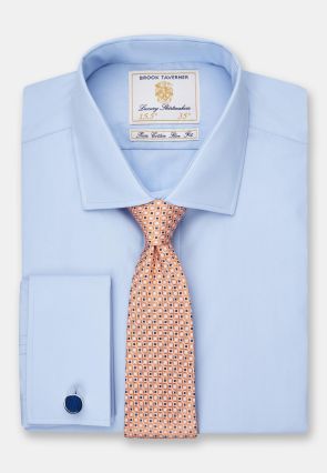 Regular and Tailored Fit Single and Double Cuff Blue Poplin Cotton Shirt