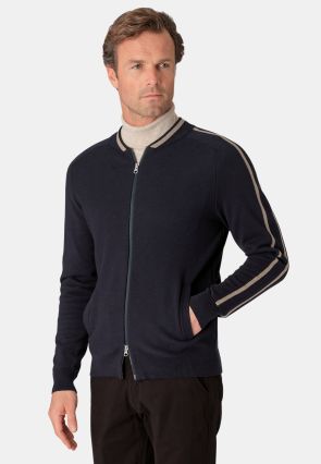 Avigdor Navy Cotton Blend Zip Through Cardigan