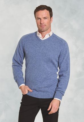 Barton Sky Blue Lambswool V-Neck Sweater